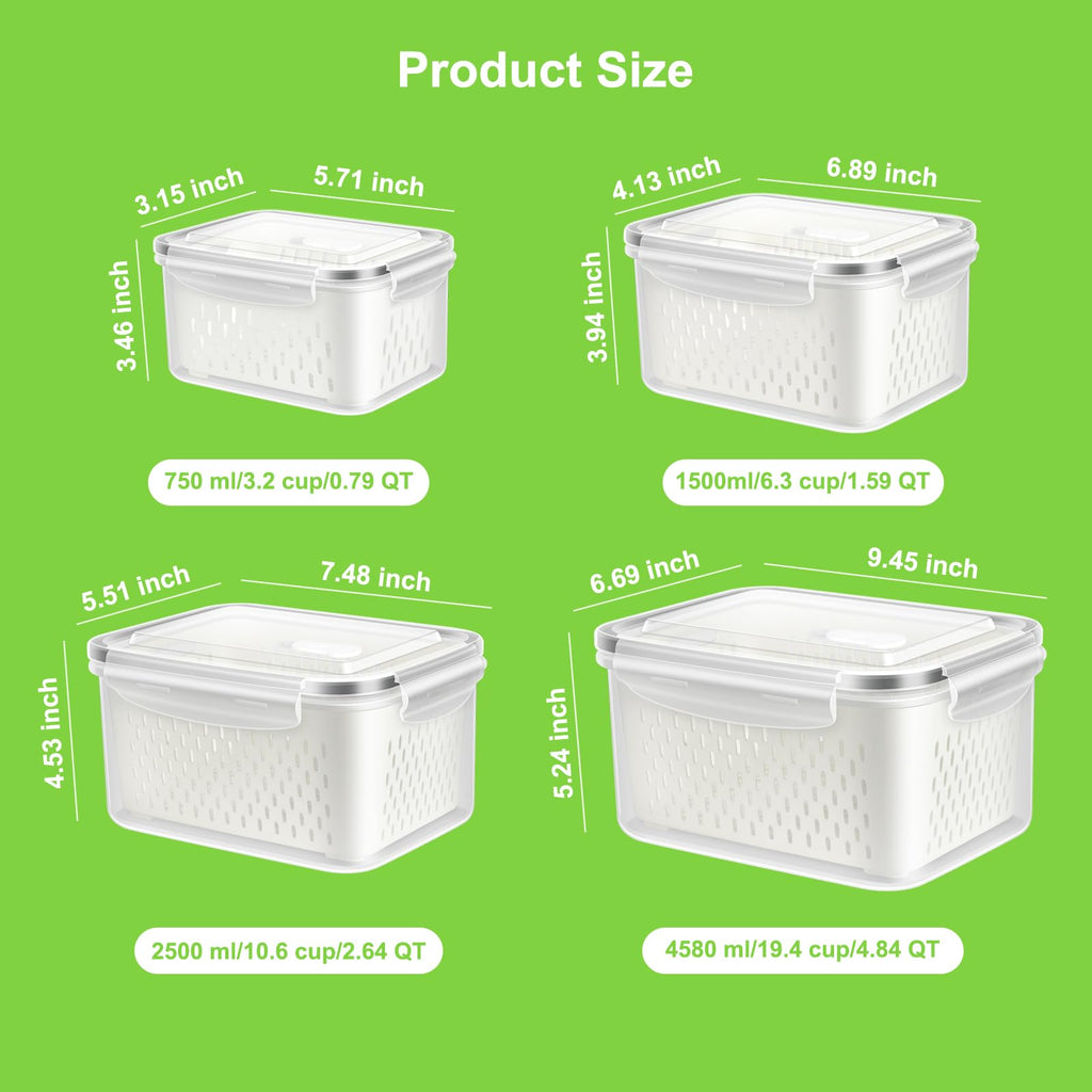 5-Pack BPA-Free Plastic Fruit Storage Container Set with Removable Colander – Fridge Organizer for Berries, Vegetables & Salad, Stackable, Microwave & Dishwasher Safe, Customizable, Factory Direct Wholesale