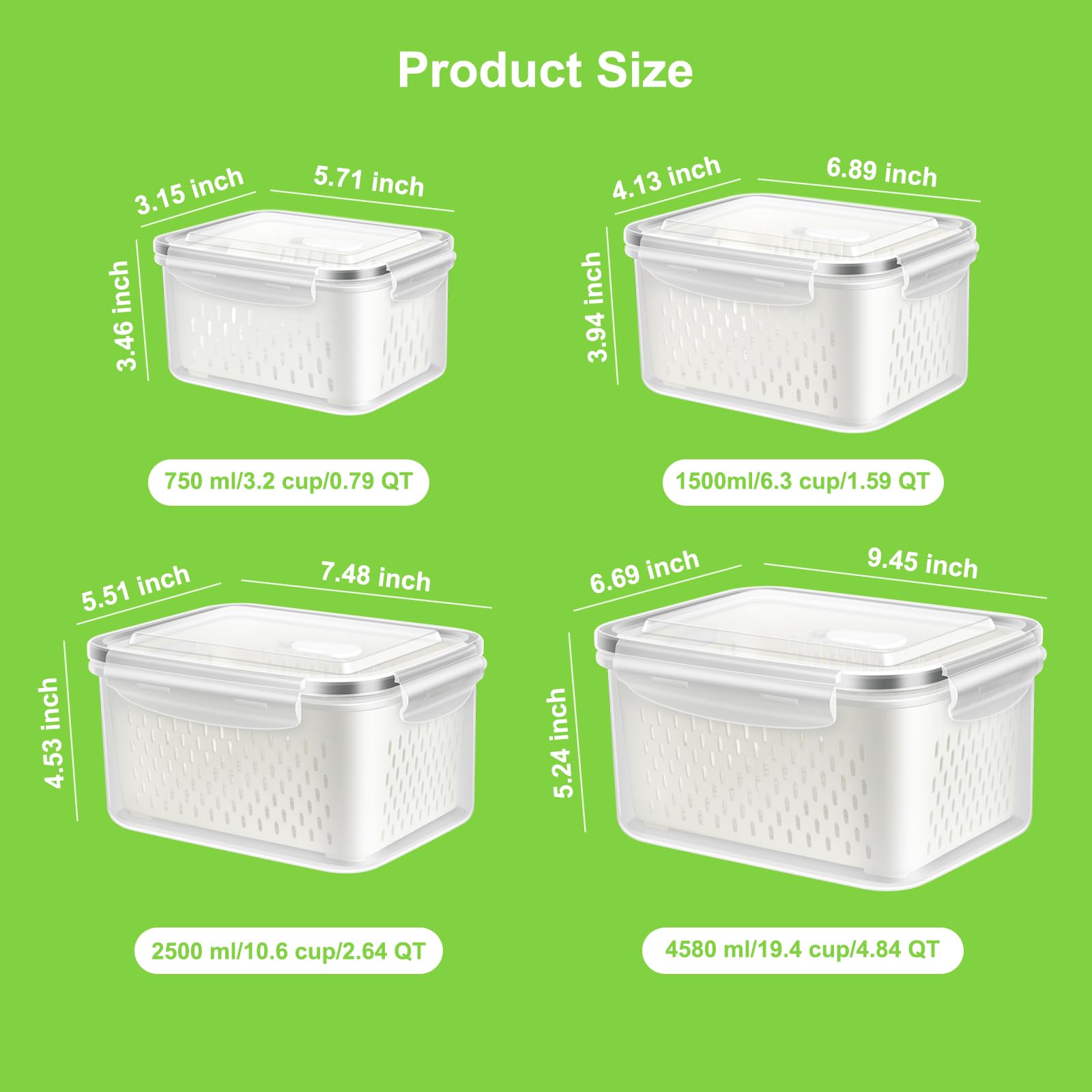 5-Pack BPA-Free Plastic Fruit Storage Container Set with Removable Colander – Fridge Organizer for Berries, Vegetables & Salad, Stackable, Microwave & Dishwasher Safe, Customizable, Factory Direct Wholesale