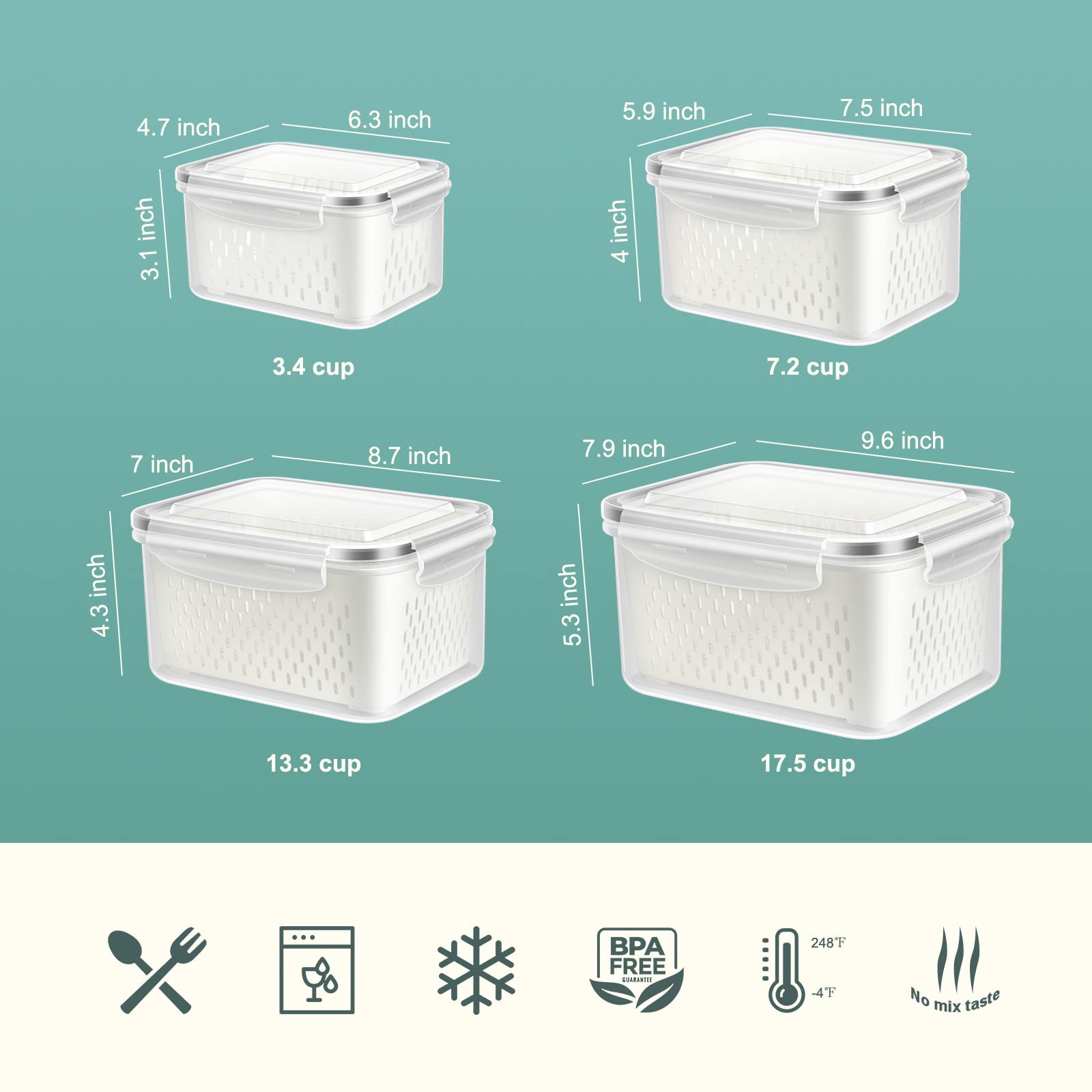 5-Pack BPA-Free Plastic Fruit Storage Container Set with Removable Colander – Fridge Organizer for Berries, Vegetables & Salad, Stackable, Microwave & Dishwasher Safe, Customizable, Factory Direct Wholesale