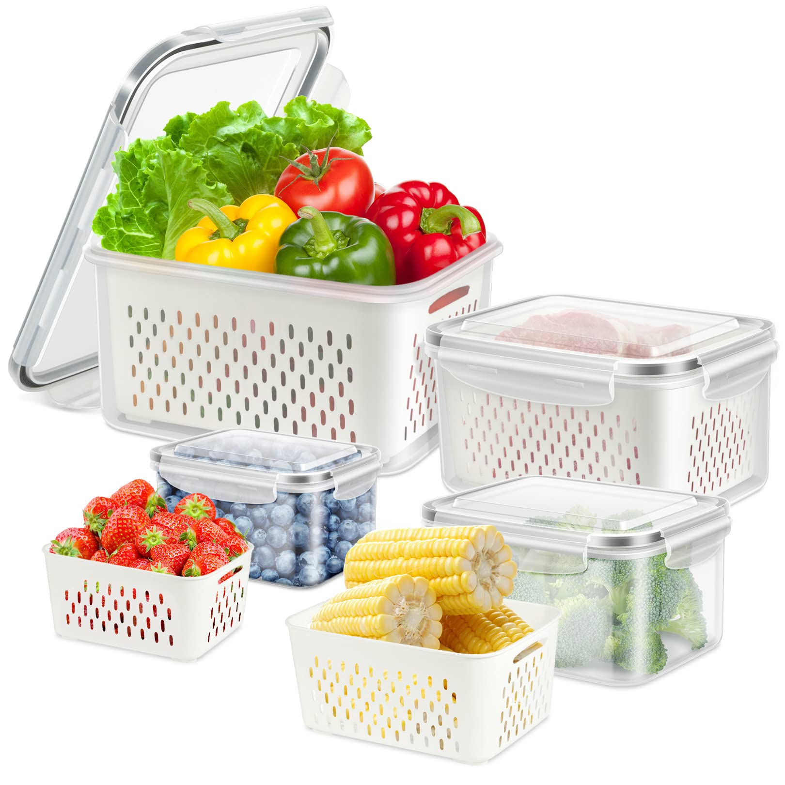 5-Pack BPA-Free Plastic Fruit Storage Container Set with Removable Colander – Fridge Organizer for Berries, Vegetables & Salad, Stackable, Microwave & Dishwasher Safe, Customizable, Factory Direct Wholesale