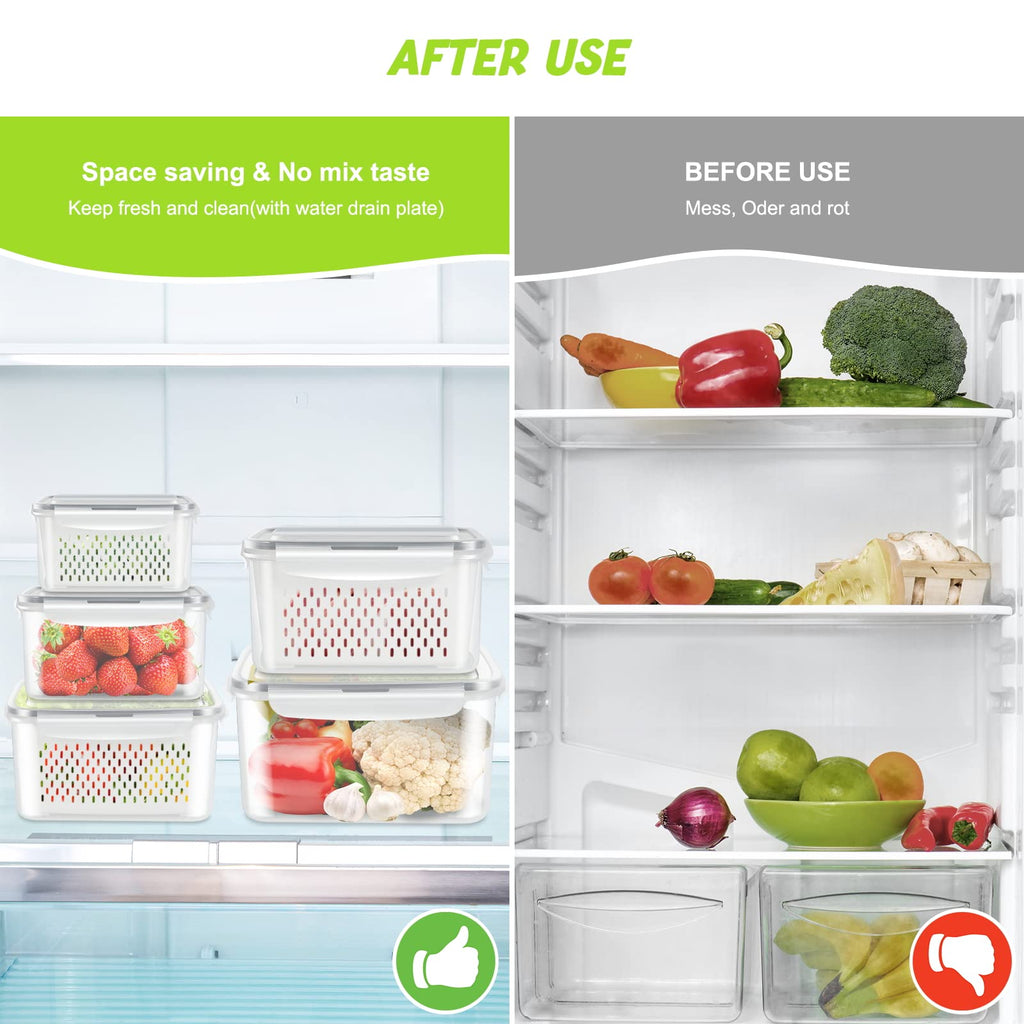 5-Pack BPA-Free Plastic Fruit Storage Container Set with Removable Colander – Fridge Organizer for Berries, Vegetables & Salad, Stackable, Microwave & Dishwasher Safe, Customizable, Factory Direct Wholesale