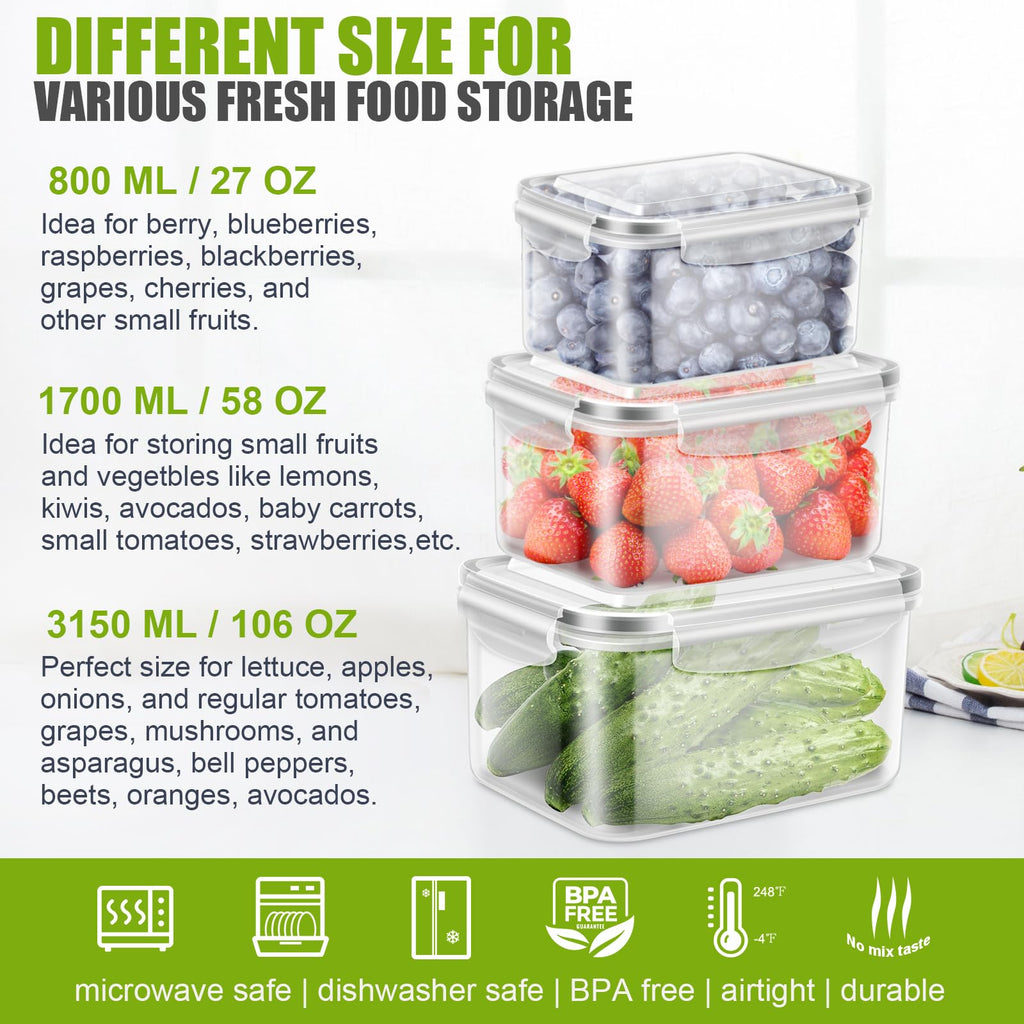 5-Pack BPA-Free Plastic Fruit Storage Container Set with Removable Colander – Fridge Organizer for Berries, Vegetables & Salad, Stackable, Microwave & Dishwasher Safe, Customizable, Factory Direct Wholesale