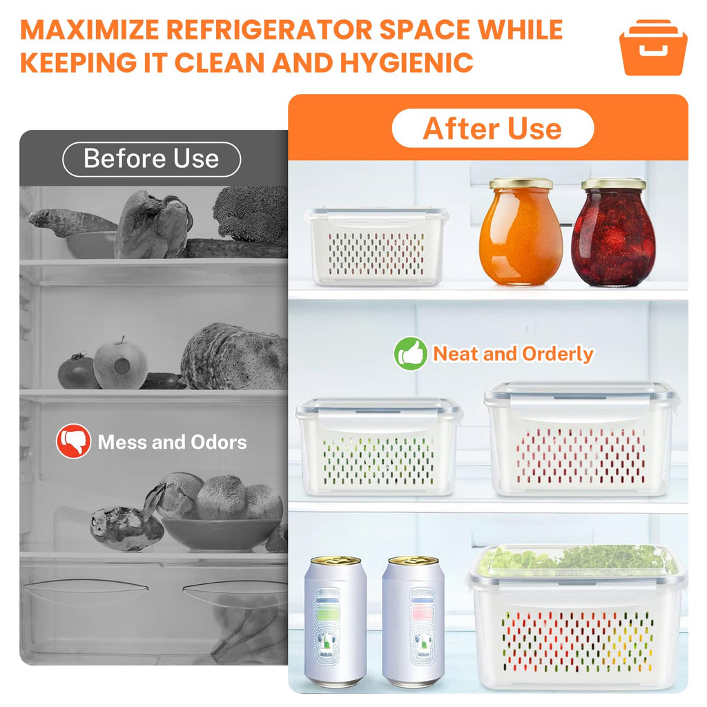 5-Pack BPA-Free Plastic Fruit Storage Container Set with Removable Colander – Fridge Organizer for Berries, Vegetables & Salad, Stackable, Microwave & Dishwasher Safe, Customizable, Factory Direct Wholesale