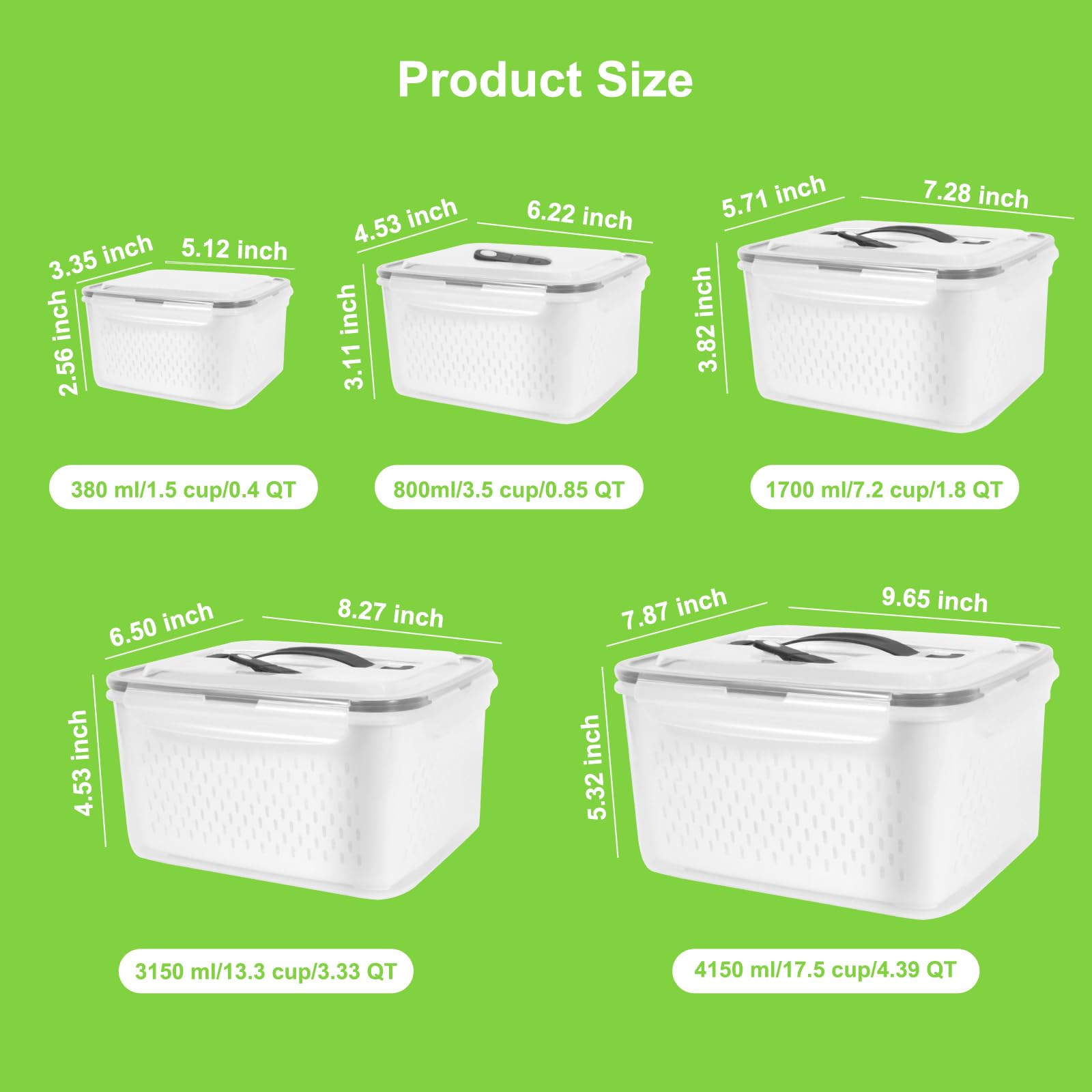 5-Pack BPA-Free Plastic Fruit Storage Container Set with Removable Colander – Fridge Organizer for Berries, Vegetables & Salad, Stackable, Microwave & Dishwasher Safe, Customizable, Factory Direct Wholesale