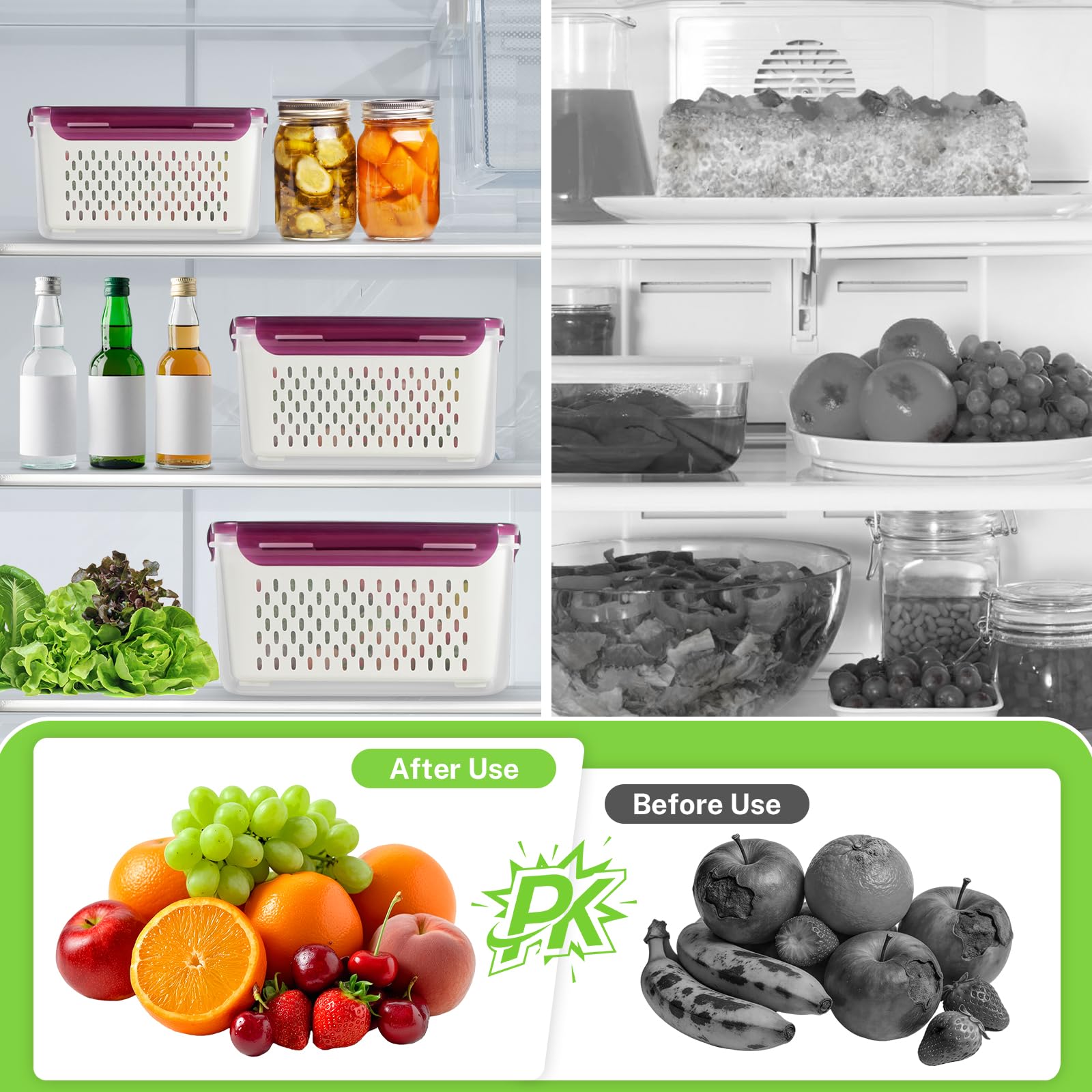 5-Pack BPA-Free Plastic Fruit Storage Container Set with Removable Colander – Fridge Organizer for Berries, Vegetables & Salad, Stackable, Microwave & Dishwasher Safe, Customizable, Factory Direct Wholesale
