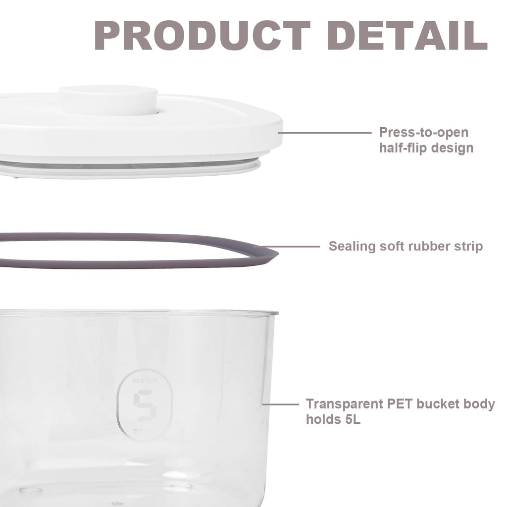 5L Airtight Rice Storage Container with Pop-Up Lid & Measuring Cup – BPA-Free Food-Grade PET Kitchen Canister for Dry Goods, Customizable, Factory Direct Wholesale