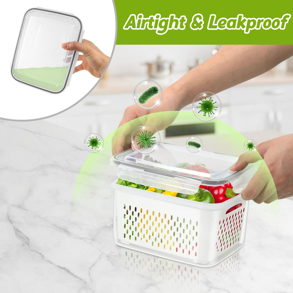 5-Pack BPA-Free Plastic Fruit Storage Container Set with Removable Colander – Fridge Organizer for Berries, Vegetables & Salad, Stackable, Microwave & Dishwasher Safe, Customizable, Factory Direct Wholesale