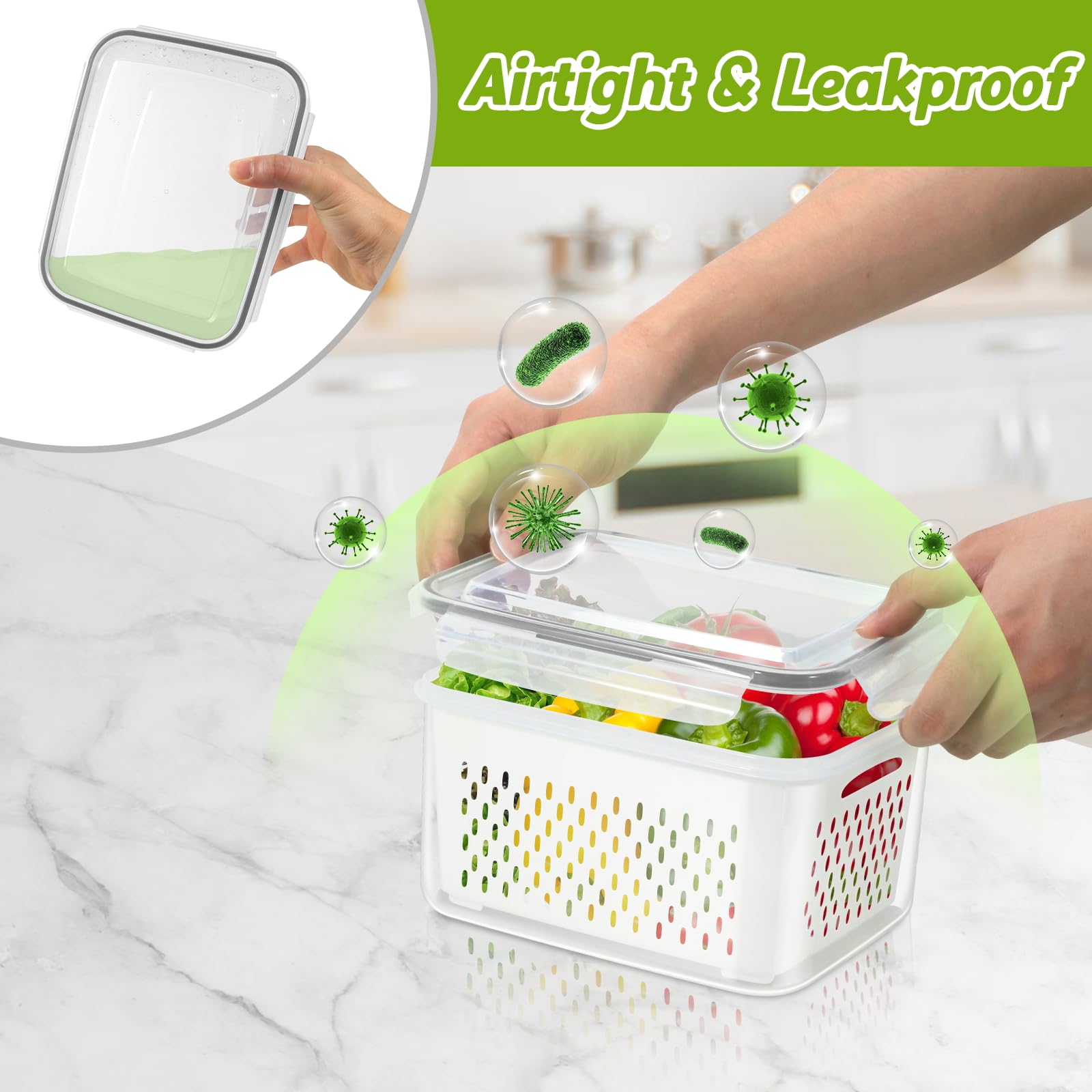 5-Pack BPA-Free Plastic Fruit Storage Container Set with Removable Colander – Fridge Organizer for Berries, Vegetables & Salad, Stackable, Microwave & Dishwasher Safe, Customizable, Factory Direct Wholesale