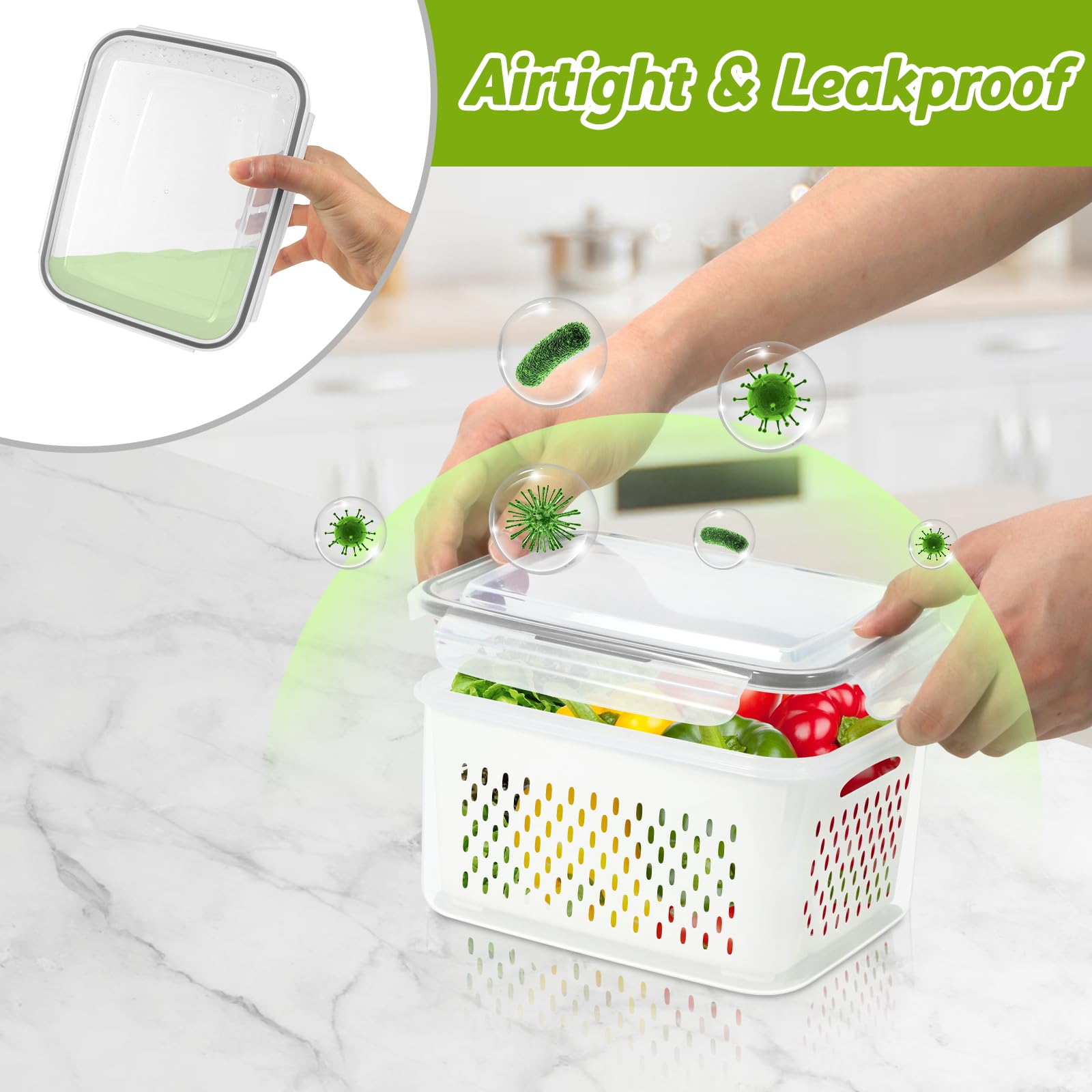 5-Pack BPA-Free Plastic Fruit Storage Container Set with Removable Colander – Fridge Organizer for Berries, Vegetables & Salad, Stackable, Microwave & Dishwasher Safe, Customizable, Factory Direct Wholesale
