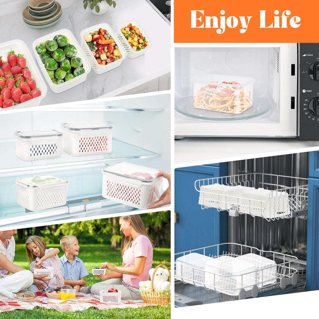 5-Pack BPA-Free Plastic Fruit Storage Container Set with Removable Colander – Fridge Organizer for Berries, Vegetables & Salad, Stackable, Microwave & Dishwasher Safe, Customizable, Factory Direct Wholesale
