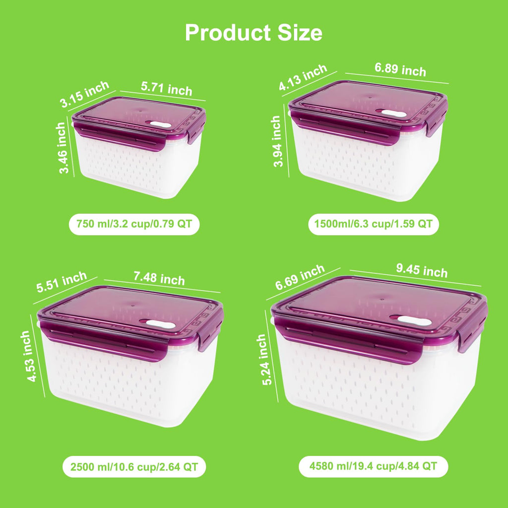 5-Pack BPA-Free Plastic Fruit Storage Container Set with Removable Colander – Fridge Organizer for Berries, Vegetables & Salad, Stackable, Microwave & Dishwasher Safe, Customizable, Factory Direct Wholesale