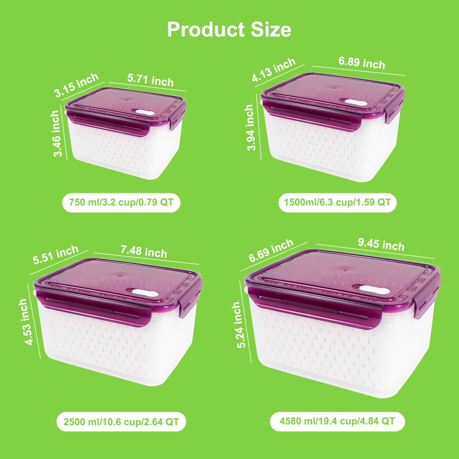 5-Pack BPA-Free Plastic Fruit Storage Container Set with Removable Colander – Fridge Organizer for Berries, Vegetables & Salad, Stackable, Microwave & Dishwasher Safe, Customizable, Factory Direct Wholesale