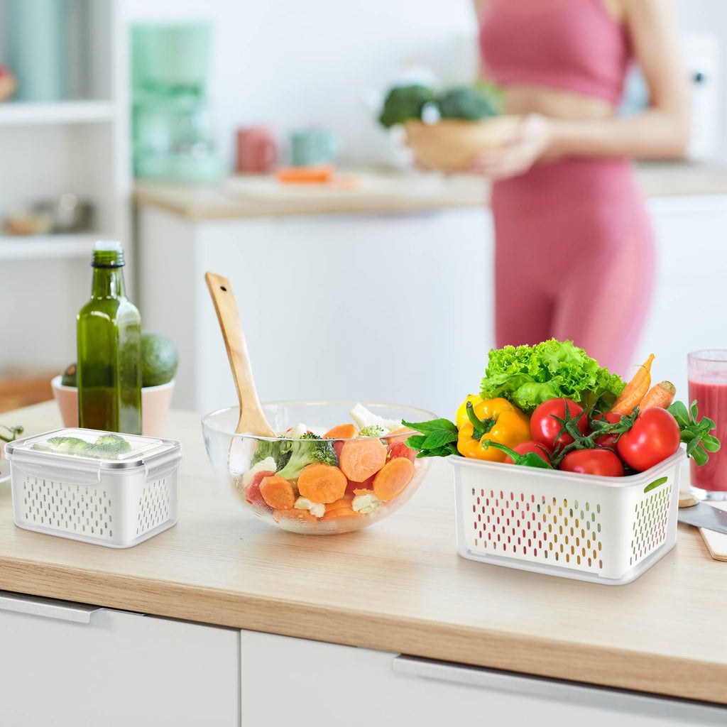 5-Pack BPA-Free Plastic Fruit Storage Container Set with Removable Colander – Fridge Organizer for Berries, Vegetables & Salad, Stackable, Microwave & Dishwasher Safe, Customizable, Factory Direct Wholesale