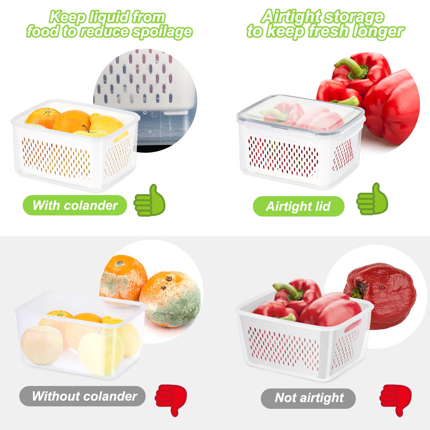 5-Pack BPA-Free Plastic Fruit Storage Container Set with Removable Colander – Fridge Organizer for Berries, Vegetables & Salad, Stackable, Microwave & Dishwasher Safe, Customizable, Factory Direct Wholesale
