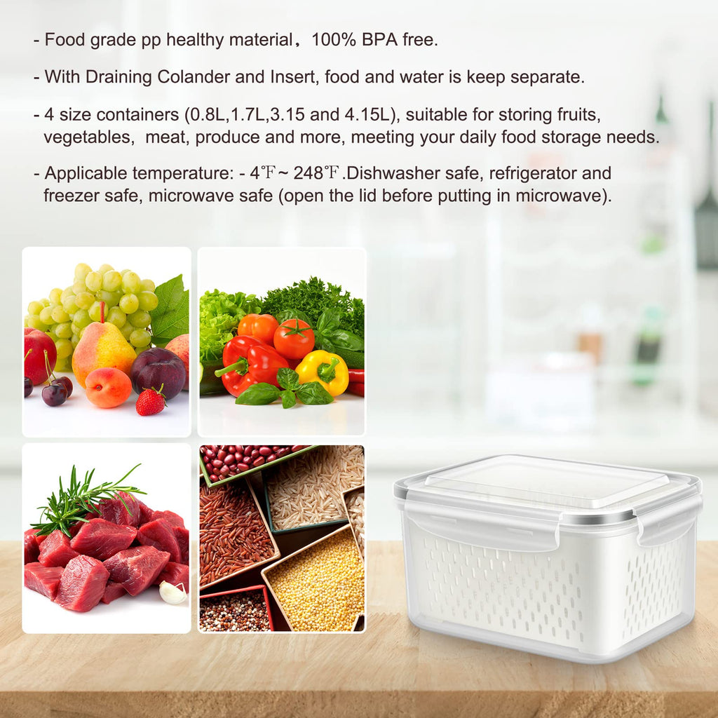 5-Pack BPA-Free Plastic Fruit Storage Container Set with Removable Colander – Fridge Organizer for Berries, Vegetables & Salad, Stackable, Microwave & Dishwasher Safe, Customizable, Factory Direct Wholesale