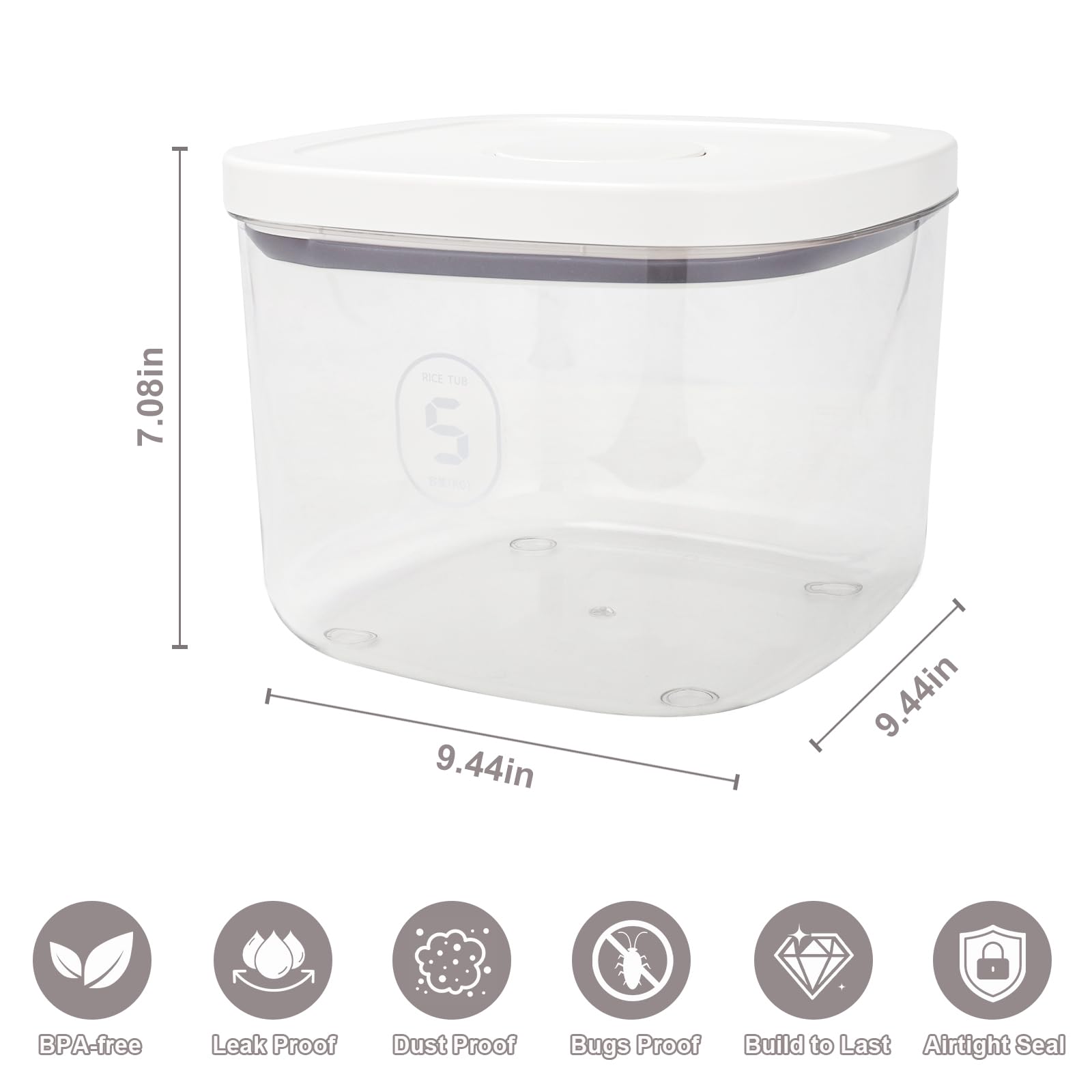 5L Airtight Rice Storage Container with Pop-Up Lid & Measuring Cup – BPA-Free Food-Grade PET Kitchen Canister for Dry Goods, Customizable, Factory Direct Wholesale