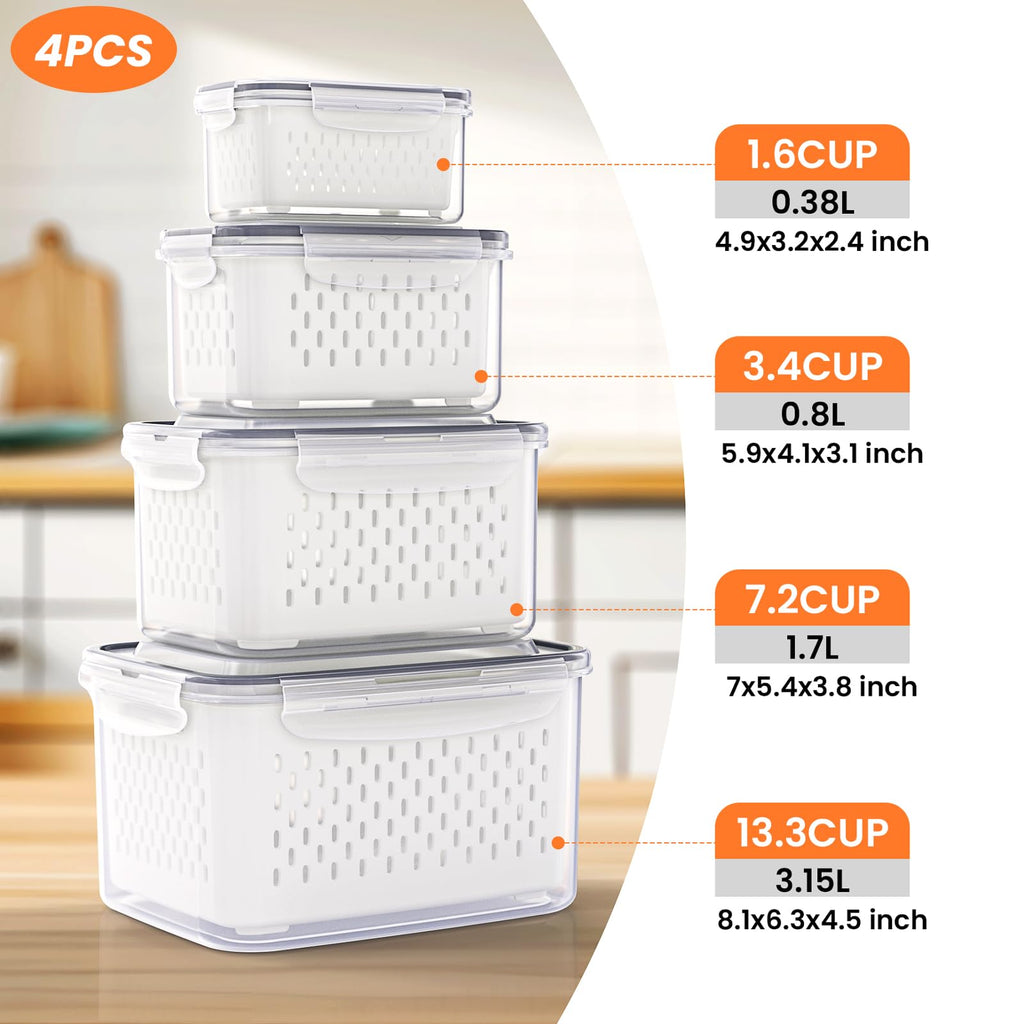 5-Pack BPA-Free Plastic Fruit Storage Container Set with Removable Colander – Fridge Organizer for Berries, Vegetables & Salad, Stackable, Microwave & Dishwasher Safe, Customizable, Factory Direct Wholesale