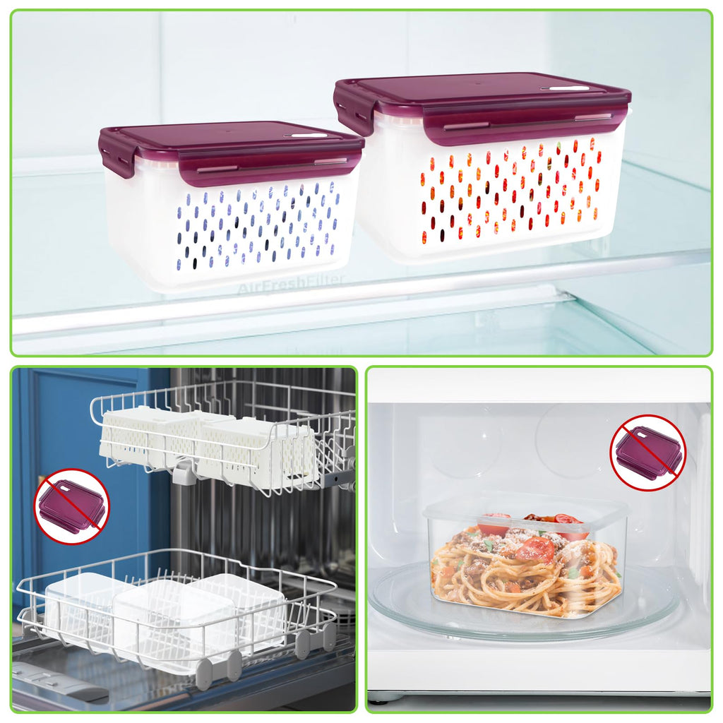 5-Pack BPA-Free Plastic Fruit Storage Container Set with Removable Colander – Fridge Organizer for Berries, Vegetables & Salad, Stackable, Microwave & Dishwasher Safe, Customizable, Factory Direct Wholesale