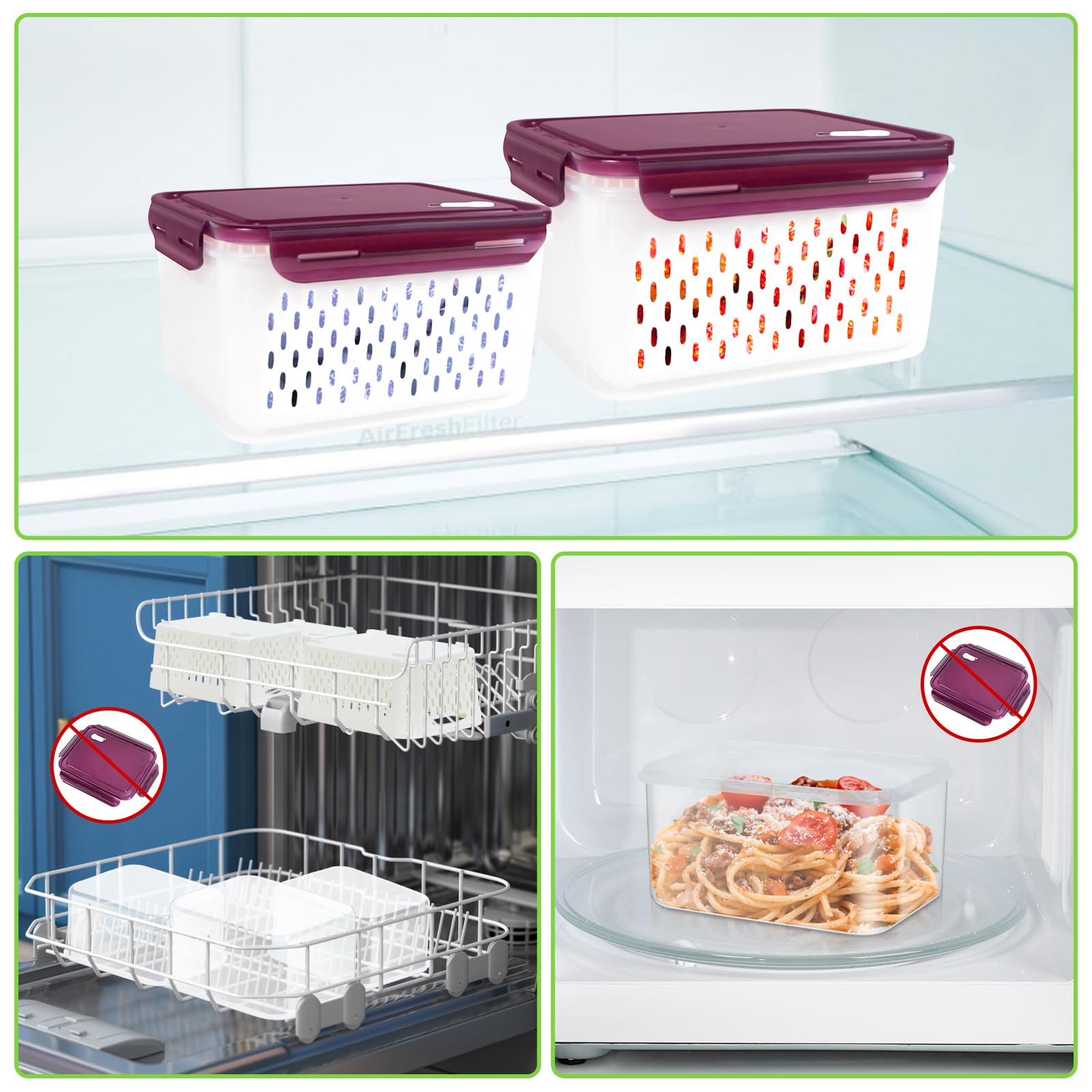 5-Pack BPA-Free Plastic Fruit Storage Container Set with Removable Colander – Fridge Organizer for Berries, Vegetables & Salad, Stackable, Microwave & Dishwasher Safe, Customizable, Factory Direct Wholesale
