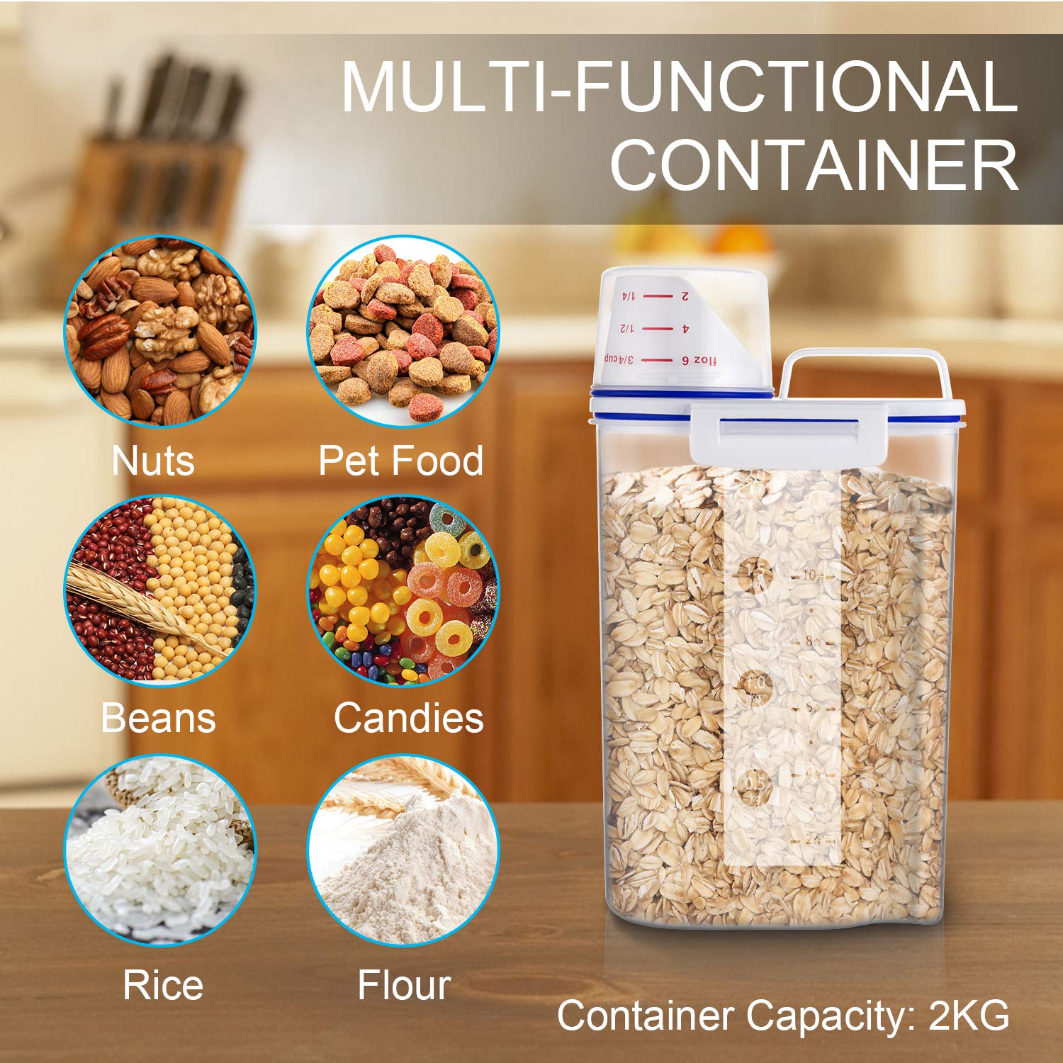 2L BPA-Free Plastic Food Storage Container with Airtight Lid & Measuring Cup – Customizable Kitchen Canister for Dry Goods, Factory Direct Wholesale