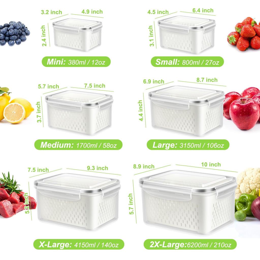 5-Pack BPA-Free Plastic Fruit Storage Container Set with Removable Colander – Fridge Organizer for Berries, Vegetables & Salad, Stackable, Microwave & Dishwasher Safe, Customizable, Factory Direct Wholesale