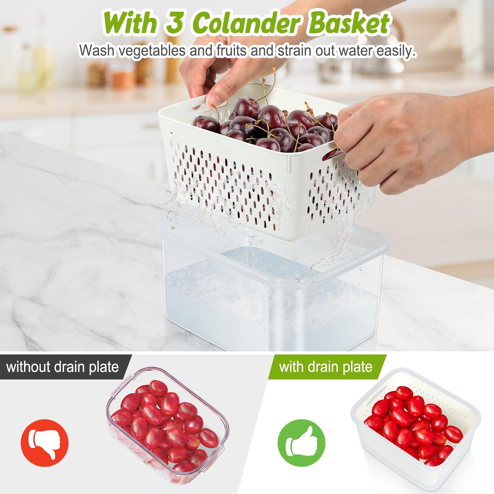 5-Pack BPA-Free Plastic Fruit Storage Container Set with Removable Colander – Fridge Organizer for Berries, Vegetables & Salad, Stackable, Microwave & Dishwasher Safe, Customizable, Factory Direct Wholesale