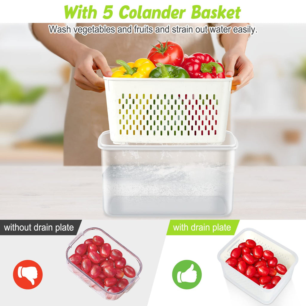 5-Pack BPA-Free Plastic Fruit Storage Container Set with Removable Colander – Fridge Organizer for Berries, Vegetables & Salad, Stackable, Microwave & Dishwasher Safe, Customizable, Factory Direct Wholesale