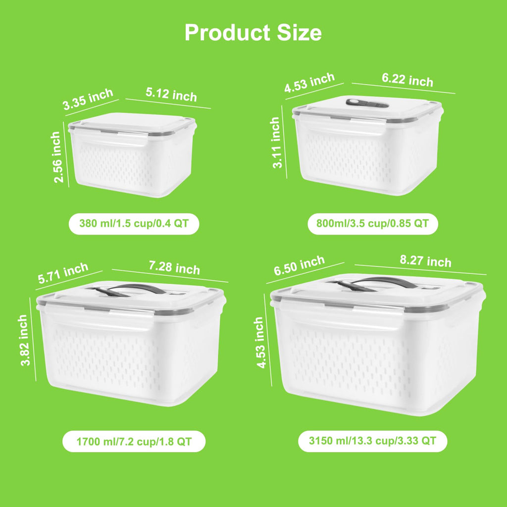 5-Pack BPA-Free Plastic Fruit Storage Container Set with Removable Colander – Fridge Organizer for Berries, Vegetables & Salad, Stackable, Microwave & Dishwasher Safe, Customizable, Factory Direct Wholesale
