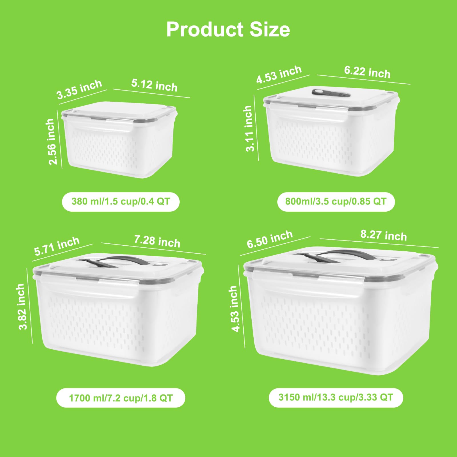 5-Pack BPA-Free Plastic Fruit Storage Container Set with Removable Colander – Fridge Organizer for Berries, Vegetables & Salad, Stackable, Microwave & Dishwasher Safe, Customizable, Factory Direct Wholesale
