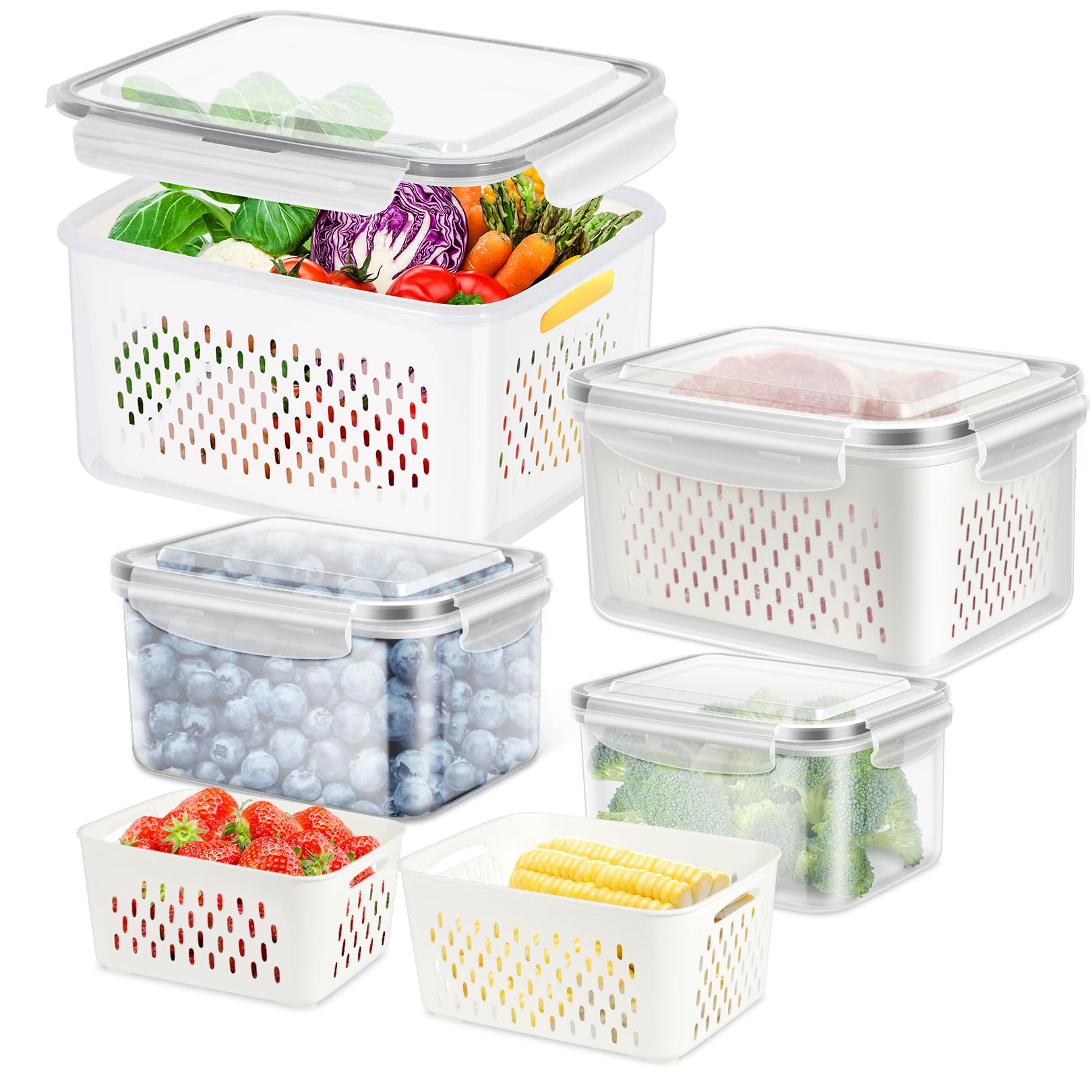 5-Pack BPA-Free Plastic Fruit Storage Container Set with Removable Colander – Fridge Organizer for Berries, Vegetables & Salad, Stackable, Microwave & Dishwasher Safe, Customizable, Factory Direct Wholesale