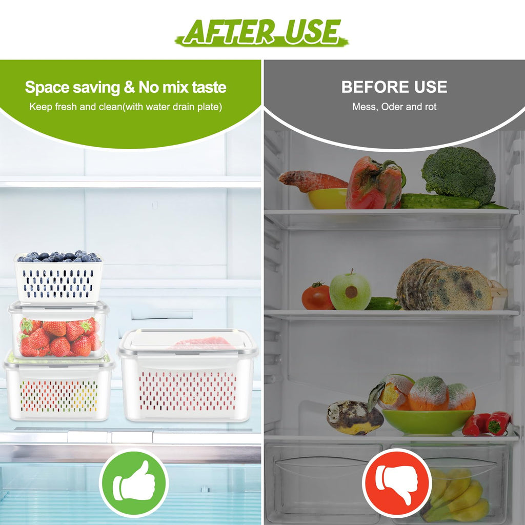 5-Pack BPA-Free Plastic Fruit Storage Container Set with Removable Colander – Fridge Organizer for Berries, Vegetables & Salad, Stackable, Microwave & Dishwasher Safe, Customizable, Factory Direct Wholesale