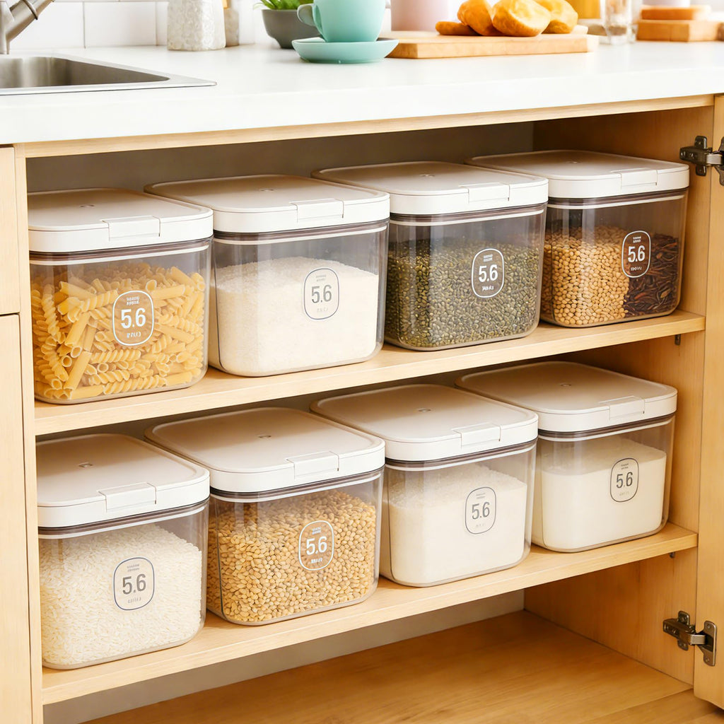 5L Airtight Rice Storage Container with Pop-Up Lid & Measuring Cup – BPA-Free Food-Grade PET Kitchen Canister for Dry Goods, Customizable, Factory Direct Wholesale