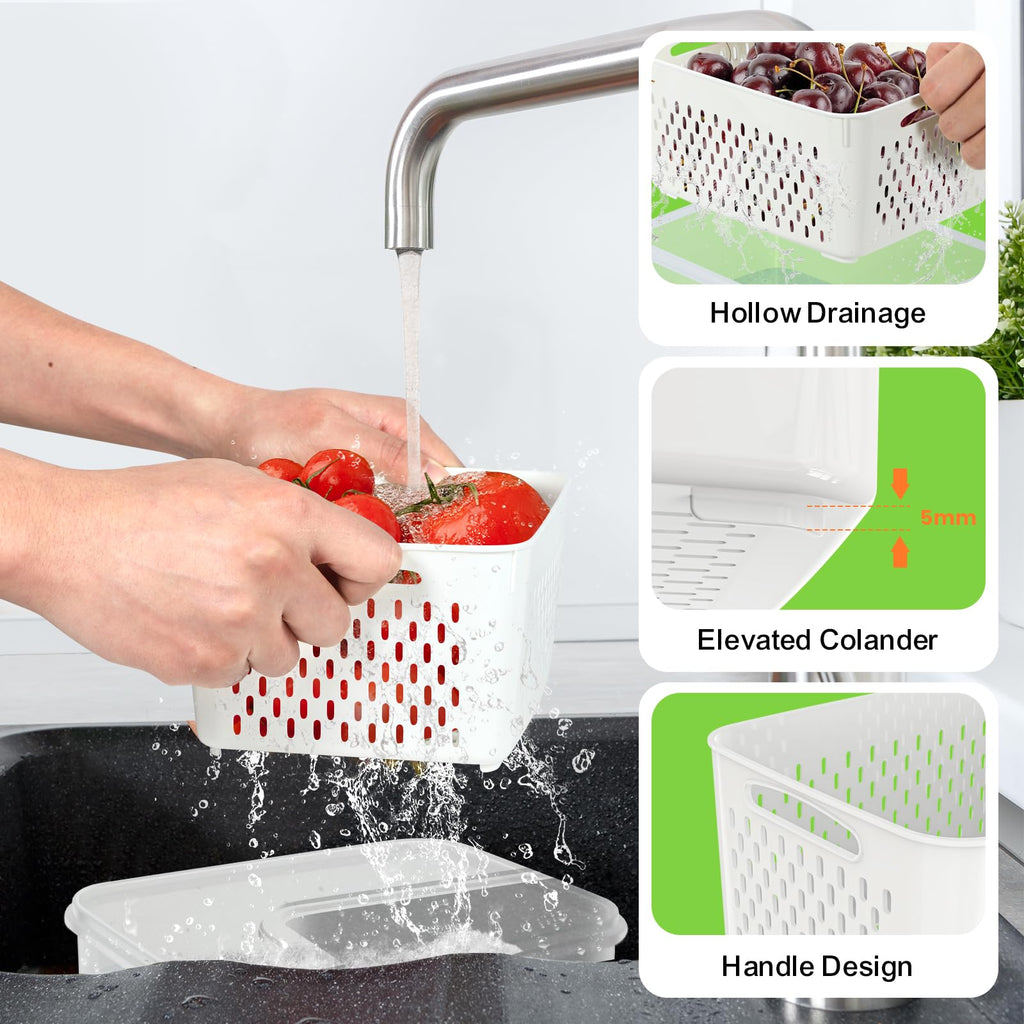 5-Pack BPA-Free Plastic Fruit Storage Container Set with Removable Colander – Fridge Organizer for Berries, Vegetables & Salad, Stackable, Microwave & Dishwasher Safe, Customizable, Factory Direct Wholesale