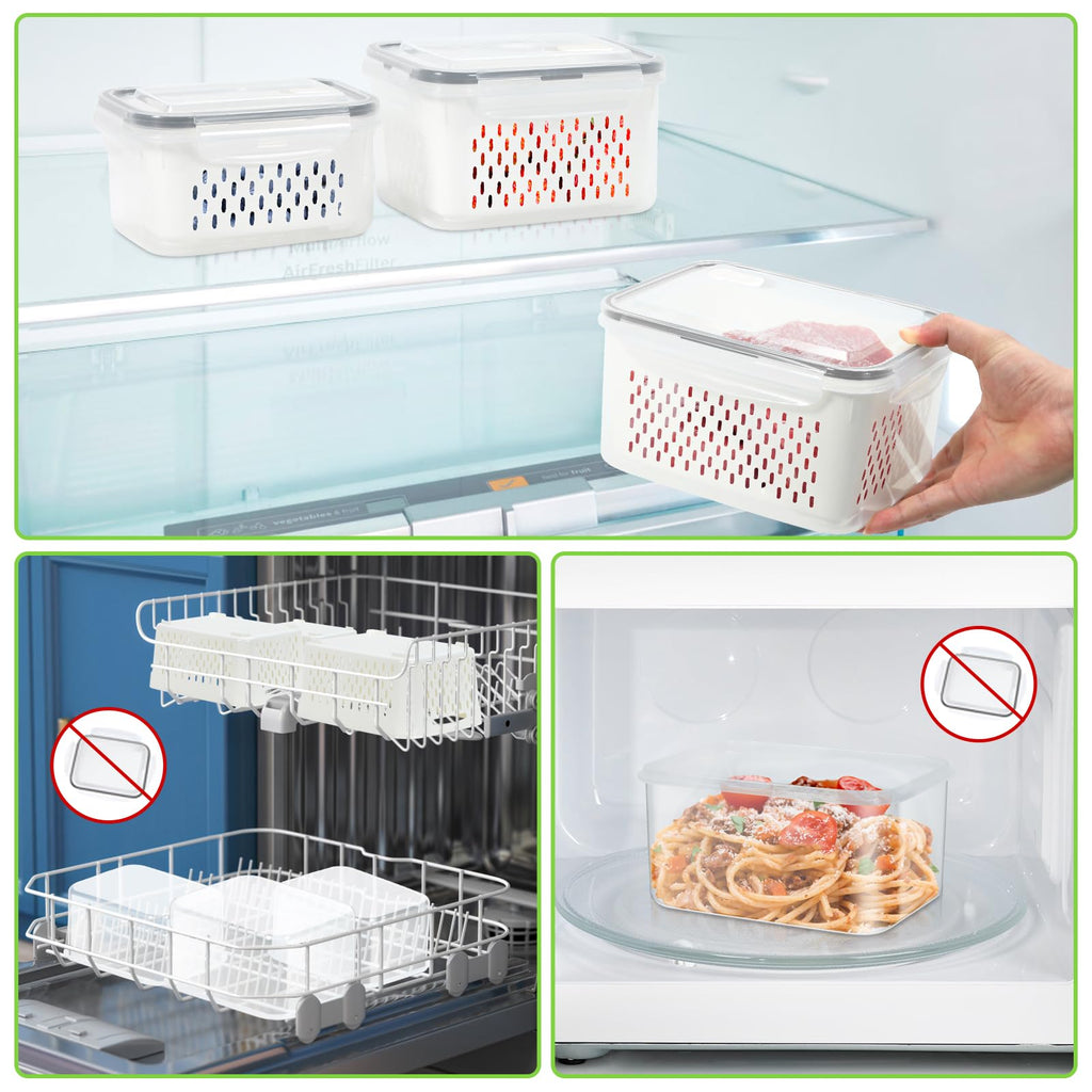 5-Pack BPA-Free Plastic Fruit Storage Container Set with Removable Colander – Fridge Organizer for Berries, Vegetables & Salad, Stackable, Microwave & Dishwasher Safe, Customizable, Factory Direct Wholesale