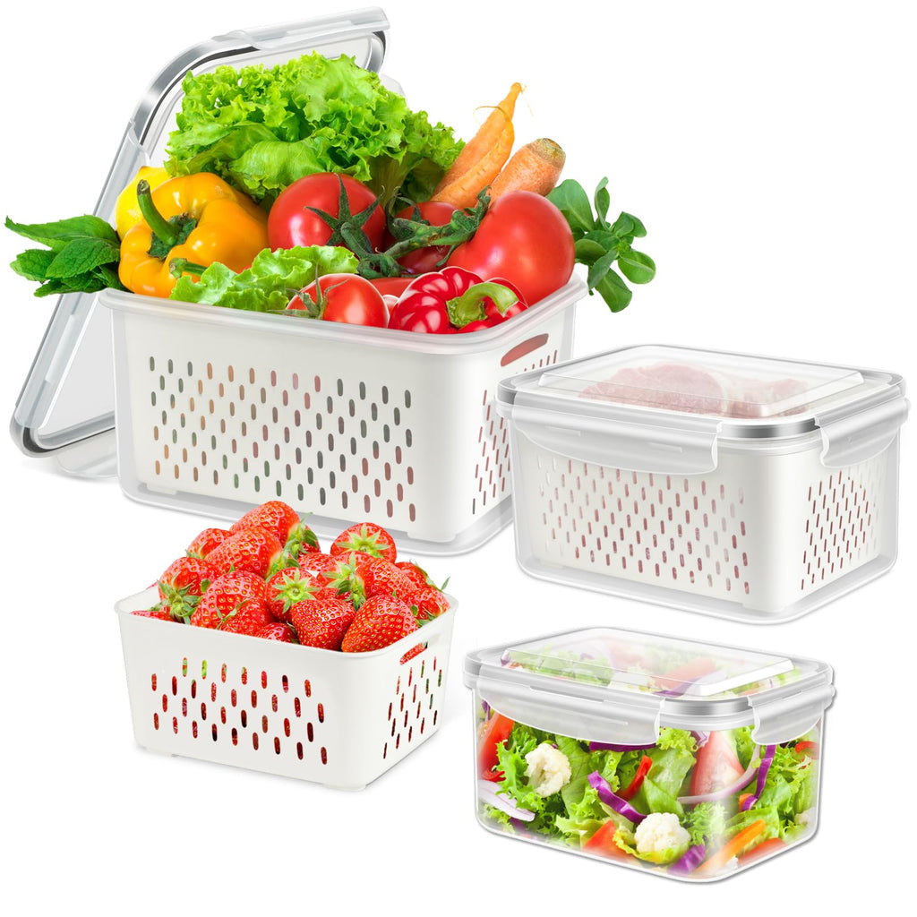 5-Pack BPA-Free Plastic Fruit Storage Container Set with Removable Colander – Fridge Organizer for Berries, Vegetables & Salad, Stackable, Microwave & Dishwasher Safe, Customizable, Factory Direct Wholesale