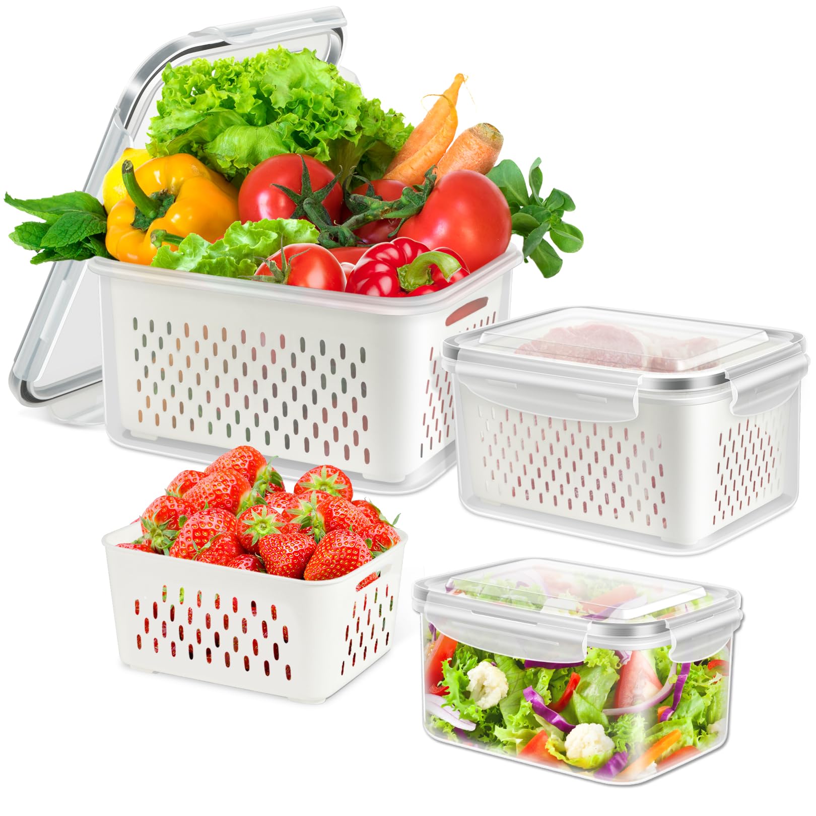 5-Pack BPA-Free Plastic Fruit Storage Container Set with Removable Colander – Fridge Organizer for Berries, Vegetables & Salad, Stackable, Microwave & Dishwasher Safe, Customizable, Factory Direct Wholesale