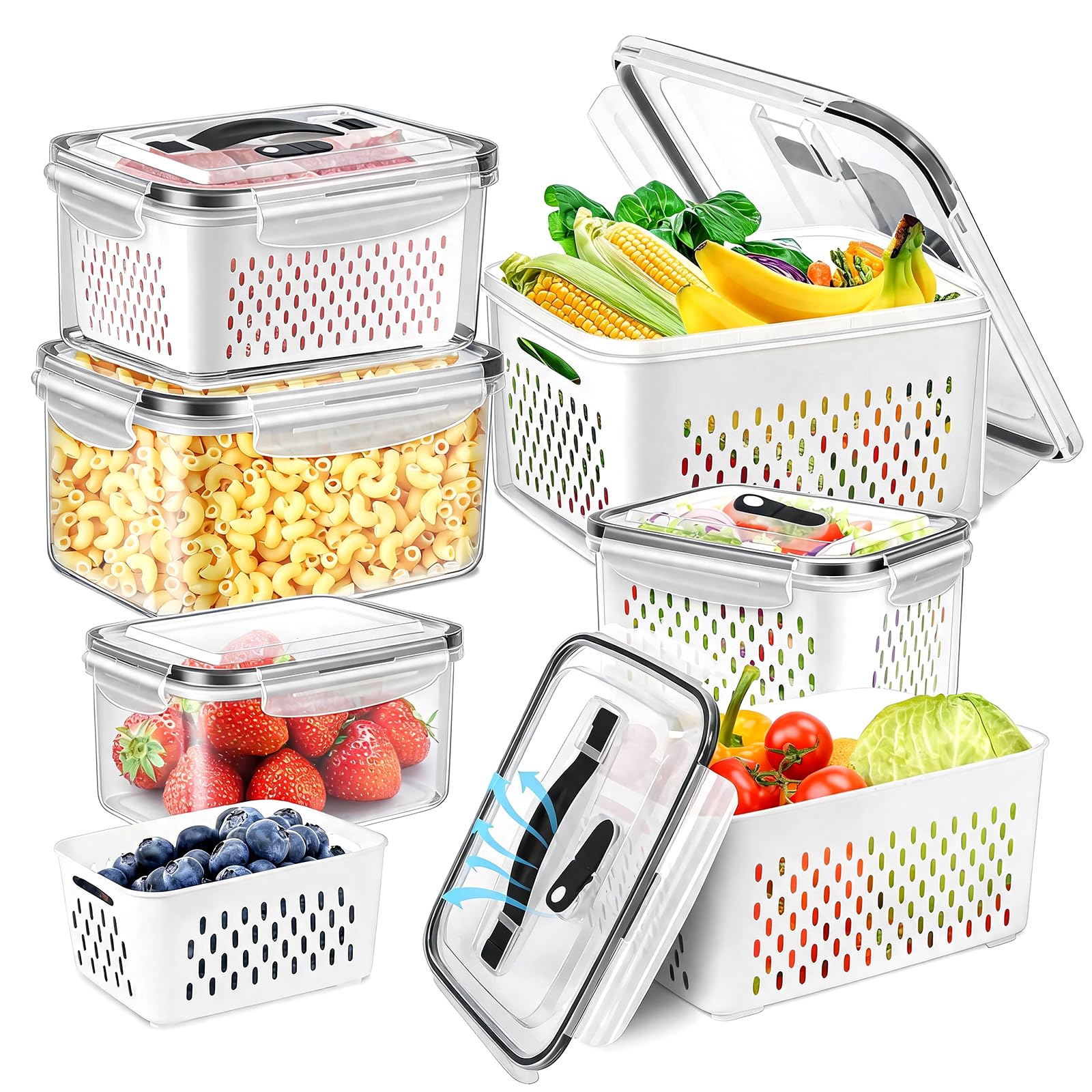 5-Pack BPA-Free Plastic Fruit Storage Container Set with Removable Colander – Fridge Organizer for Berries, Vegetables & Salad, Stackable, Microwave & Dishwasher Safe, Customizable, Factory Direct Wholesale